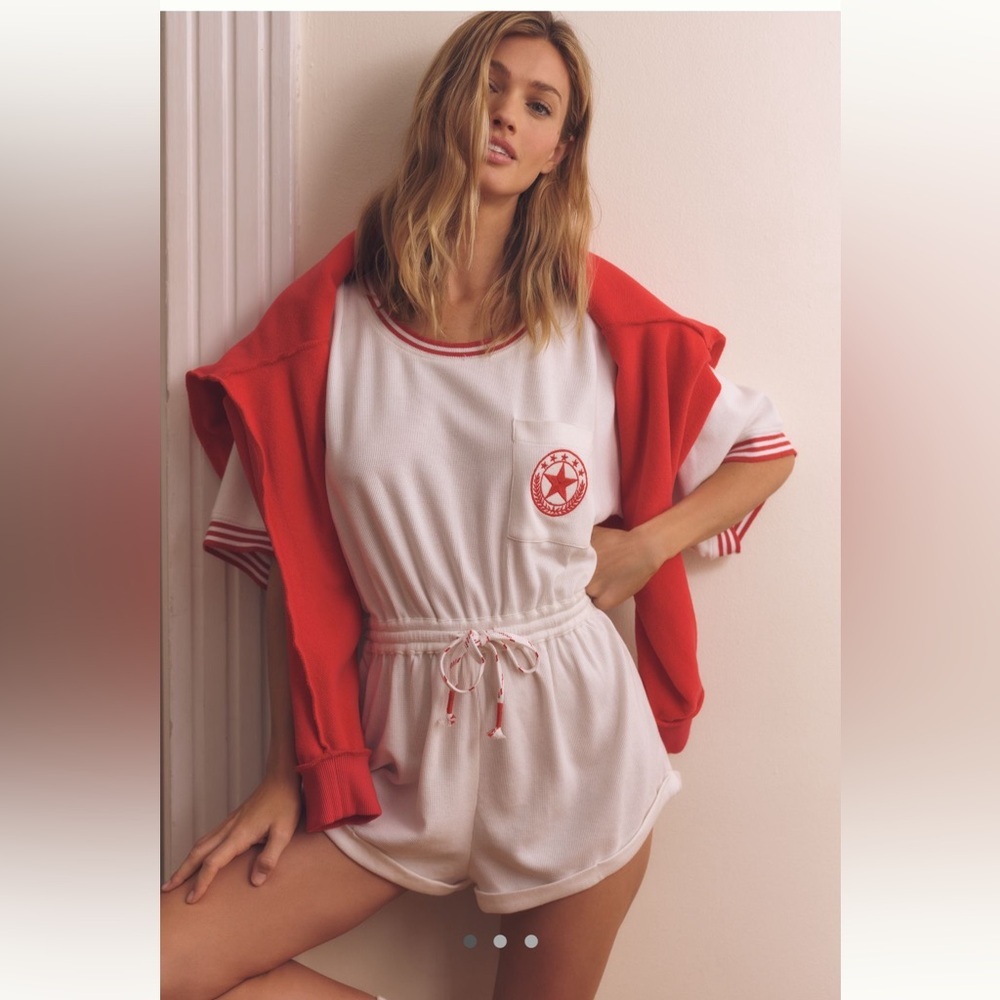 Anthropologie Short Sleeve Waffle Knit Romper NWT small
